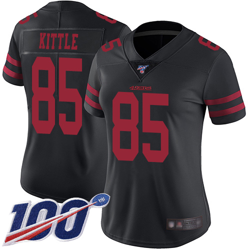 San Francisco 49ers Limited Black Women George Kittle Alternate NFL Jersey #85 100th Season Vapor Untouchable->women nfl jersey->Women Jersey
